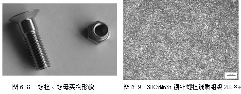螺母實物形貌，30CrMnSi鍍鋅螺栓調質組織200×